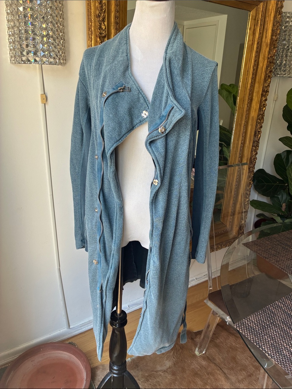 Theodore Beverly Hills Light Blue Women's Long Open Front Drape Sweater Xs